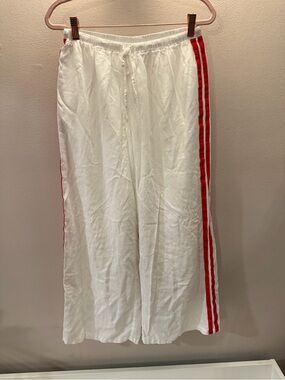Rhythm White Wide Leg Lounge Pants Red Side Stripe Drawstring Size 6